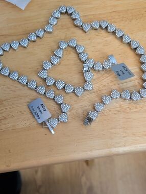 ALLOY Silver Crystal Heart Necklace and Bracelet Set